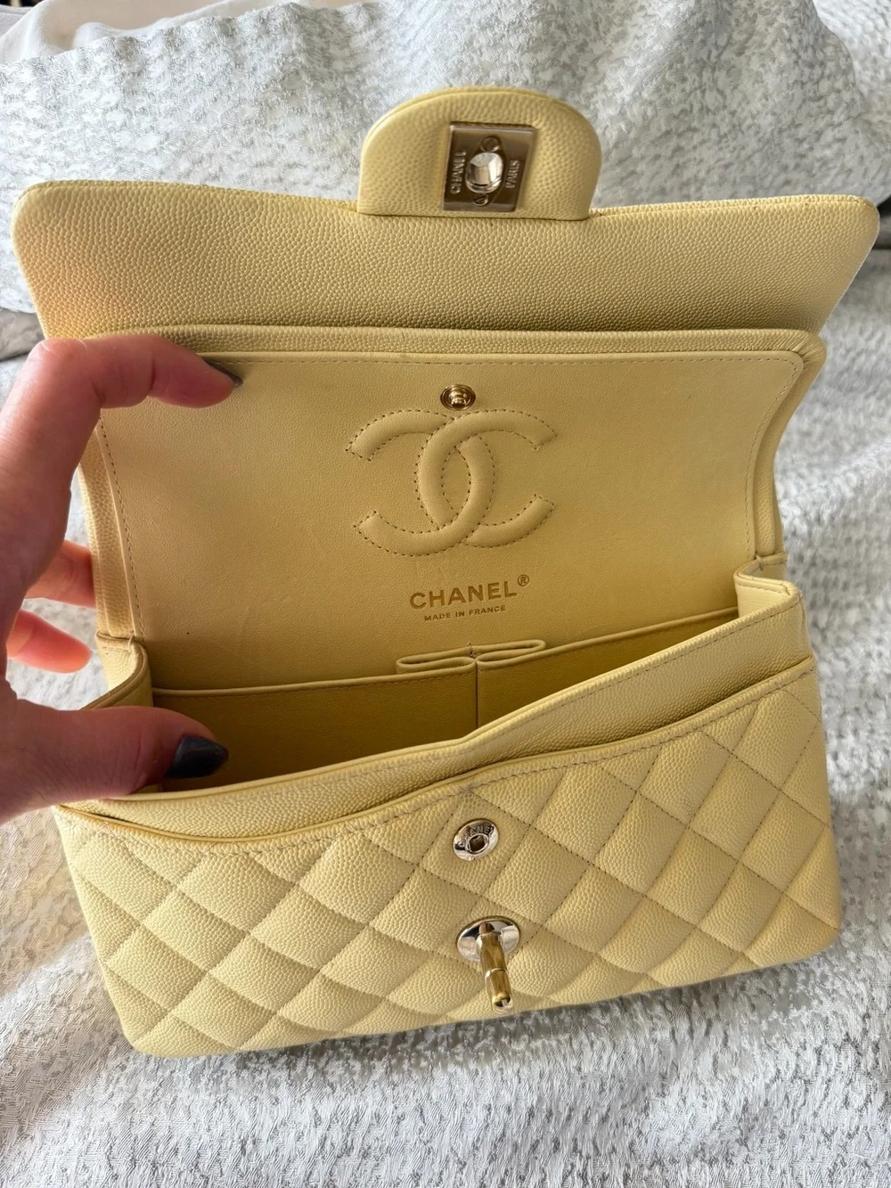 CHANEL Yellow Quilted Double Flap Shoulder Bag with Gold Hardware